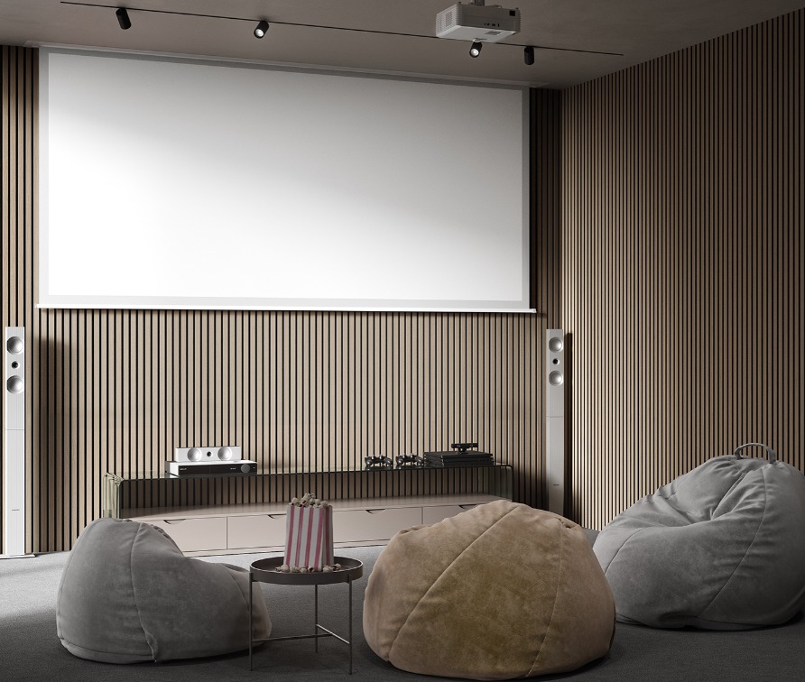 Акустическая панель, черный войлок, 2750х600х21мм, рейки МДФ, шпон дуб латте бежевый