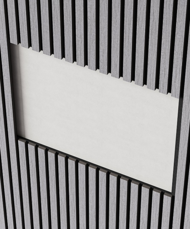 Акустическая панель, черный войлок, 2750х600х21мм, рейки МДФ, шпон дуб ардженто светло-серый